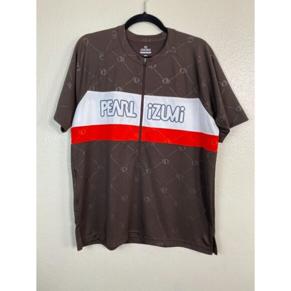 Pearl Izumi Brown Cycling Jersey Top Men size Large Brown Short sleeve Zip Sport
